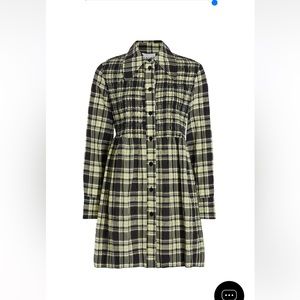 Ganni Seersucker Check Smocked Shirtdress size 34